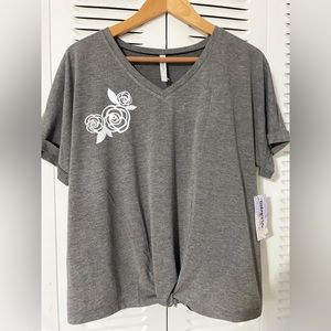 EMBRACE LIFE WOMEN'S SHORT SLEEVED GRAY T-SHIRT, WHITE ROSE DRAWING SIZE L